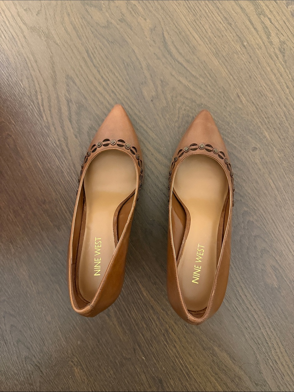 Nine West Brown Pointed-Toe Ballet Flats with Decorative Trim